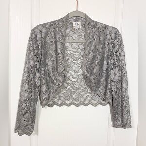 Patra Silver Lace Scalloped Cropped Bolero Cardigan Jacket 10